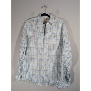 Tommy Bahama Mens Plaid 100% Linen Button Down Casual Shirt Sz L Preppy Coastal